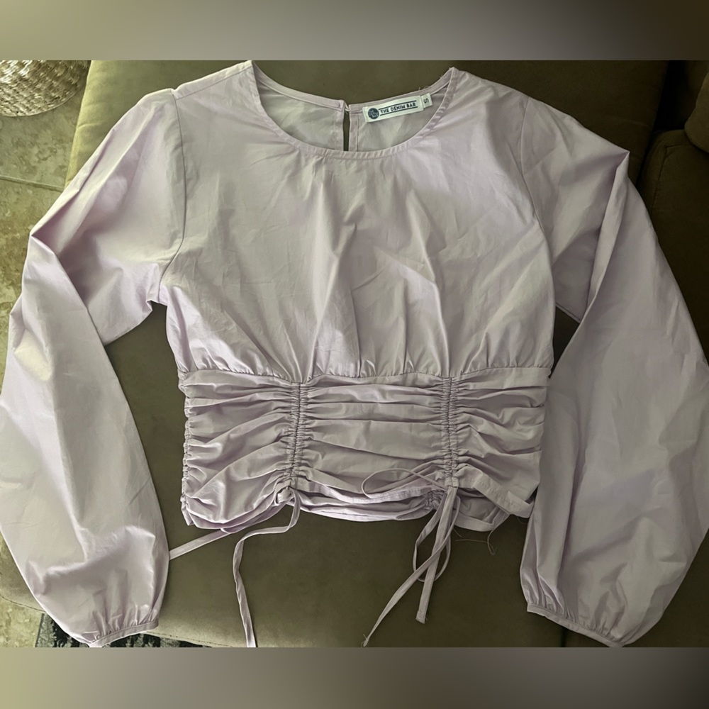 NWOT The Denim Bar - Lavender puff long sleeve cinched blouse- Size Small